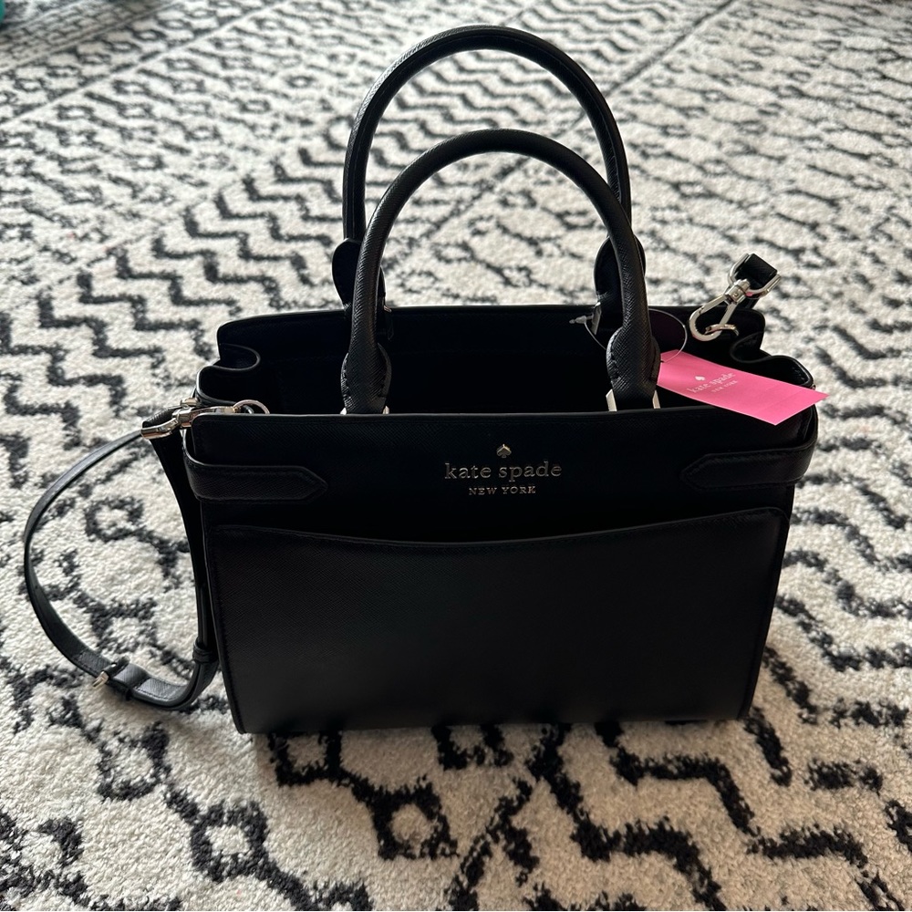 NWT Kate Spade New York Staci Black Medium Satchel Saffiano Leather Crosssbody - Picture 2 of 16